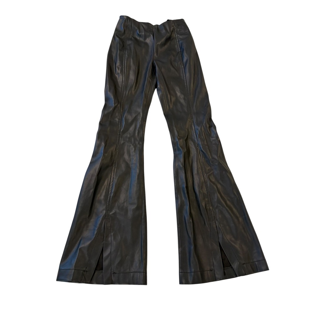 We The Free Free People Black Vegan Leather Flare Slit Hem‎ Pants Size 26